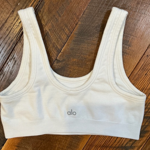 Alo Yoga Ribbed Scoop Neck Bra Top White Women’s Medium - Picture 3 of 7